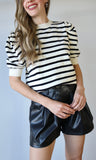 Striped Puff Short Sleeve Sweater Top