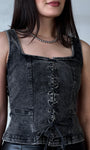 Lace Up Front Sleeveless Denim Top