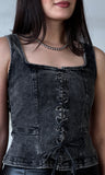 Lace Up Front Sleeveless Denim Top