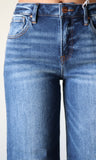 Mid Rise Crop Wide Raw Cut Hem Jeans