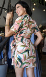 Short Slv V-neck Wrap Print Mini Dress