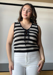 Stripe Front Tie Sleeveless Crochet Knit Pullover