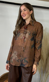 Leaf Print Flower Button Blouse