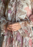 Floral Print Frill Chiffon Wrap Mini Dress