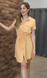 Collared Button Down Tie Front Shirt Dress