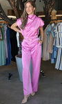 Satin Wide-leg Pants With Metal-accent Belt