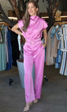 Satin Wide-leg Pants With Metal-accent Belt