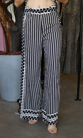 Border Printed Wide Leg Pants