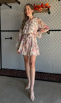 Floral Print Frill Chiffon Wrap Mini Dress
