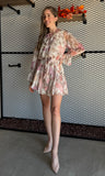 Floral Print Frill Chiffon Wrap Mini Dress