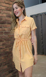 Collared Button Down Tie Front Shirt Dress