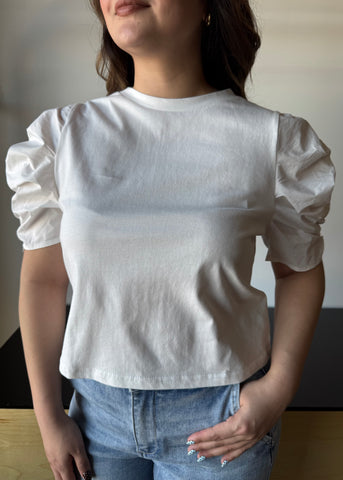 Ruffle Rhinestone Sleeve Tee