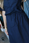 Navy Embroidered Edge Midi Dress