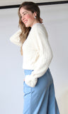 Woven Knit Sweater With Flutter Cuff