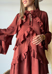 Ruffled Satin Romper With Button-up Front