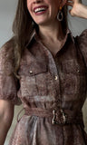 Rust Print Balloon Sleeve Dress