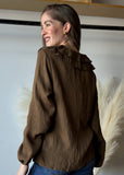 Ruffled V-neck Long Sleeve Blouse