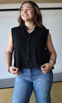 Buttoned Front Sleeveless Collar Top