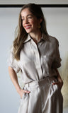 Collar Neck Short-sleeve Crop Shirts