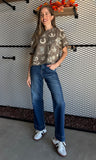 Western Print Olive Top