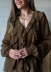 Ruffled V-neck Long Sleeve Blouse