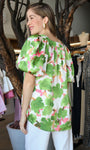 V-Neck Placket Balloon Sleeve Top