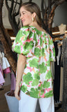 V-Neck Placket Balloon Sleeve Top