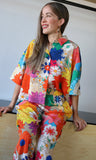 Vibrant Floral Print Cropped Button Down Shirt
