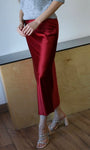 Burgundy Elastic Band Midi Satin Skirt