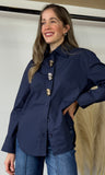 Navy Silver Button Blouse