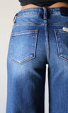 Mid Rise Crop Wide Raw Cut Hem Jeans