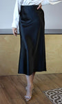 Black Elastic Band Midi Satin Skirt