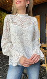 Ruffled Neck Corded Lace Blouse