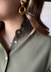 Olive Ruffle Neck Puff Sleeve Blouse