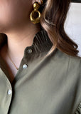 Olive Ruffle Neck Puff Sleeve Blouse