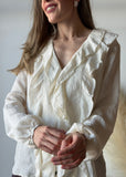 Ruffled V-neck Long Sleeve Blouse