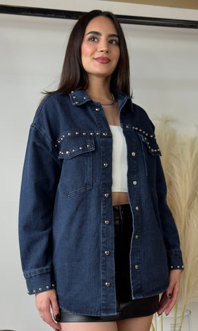 Button Down Stud Detail Denim Shacket