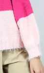 Colorblock Fuzzy Texture Rib Knit Sweater