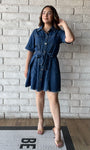 Button Down Belted Shirt Denim Dress