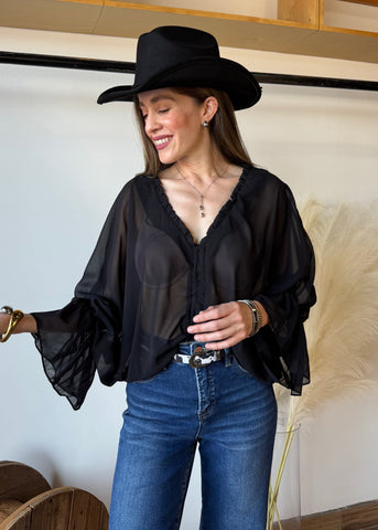 Black Ruffle Blouse