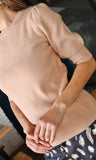 Taupe Short Puff Sleeve Rib Knit Top