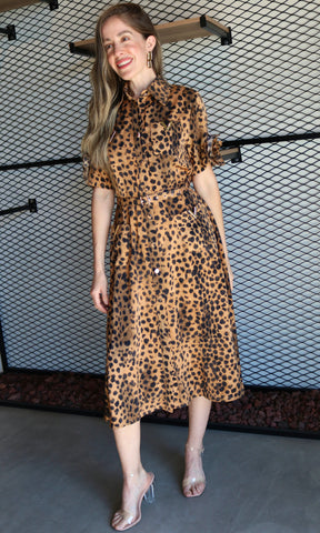 Leopard Print Rosette Dress