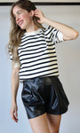 Striped Puff Short Sleeve Sweater Top