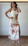 Printed Plunge Cowl Maxi Dress