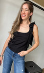 Square Neckline Wide Straps Bow Top