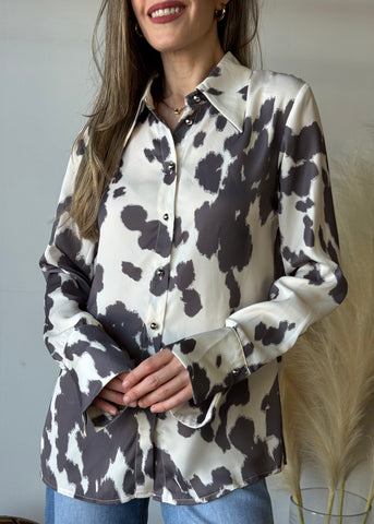 Animal Print Button Blouse