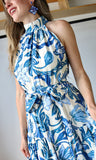 Floral Print Halter Neck Tiered Maxi Dress