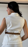 White Sleeveless Belted Top