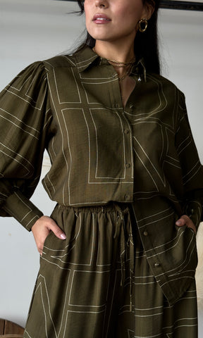 Olive Button Blouse (Set)