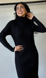 Turtleneck Ribbed Sweater Midi Dress